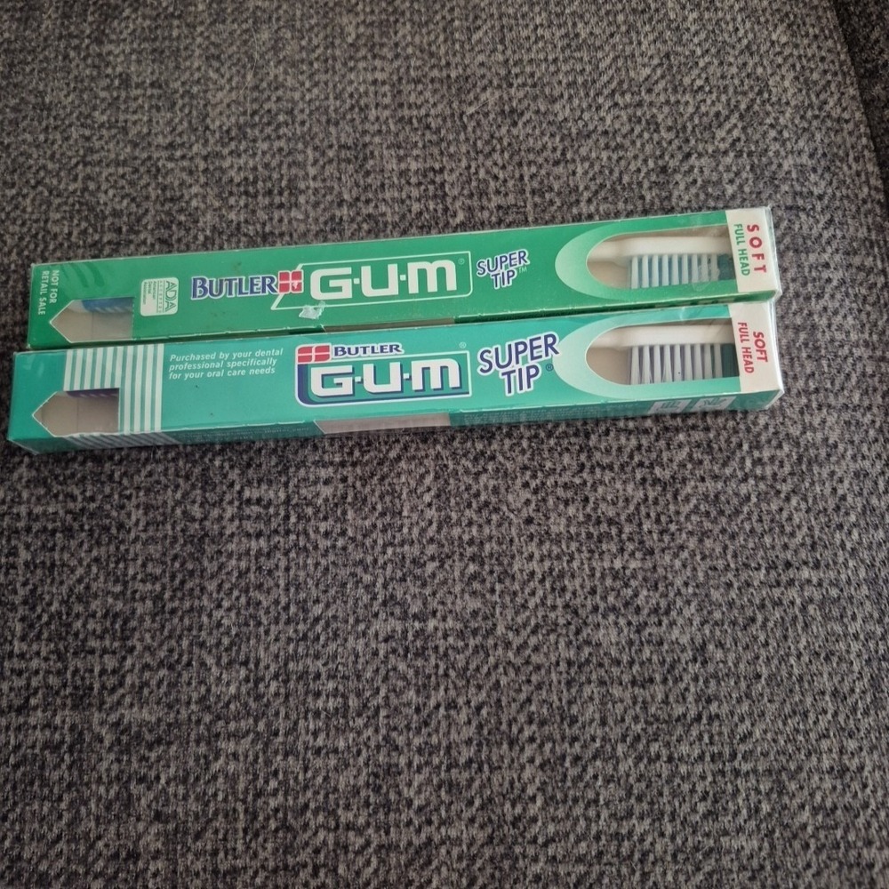 2 Vintage Butler Gum Toothbrush Full Size Head 460 Soft Bristles NOS Made In USA